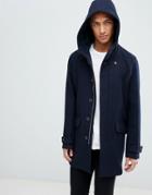 Farah Oxton Hooded Wool Coat In Navy