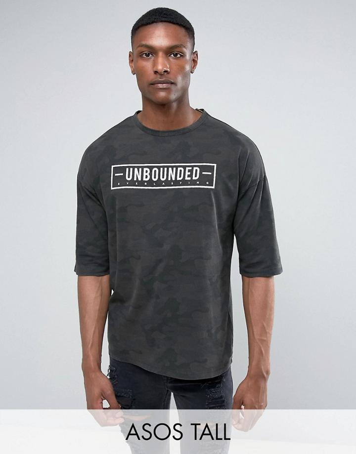 Asos Tall Oversized T-shirt With All Camo & Unbounded Print - Green