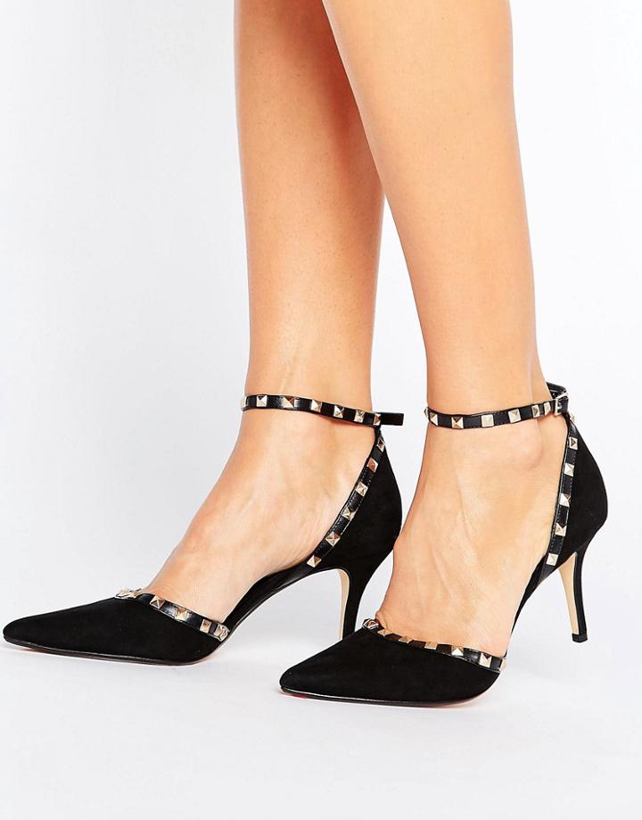 Dune Daveney Stud Detail Suede Court Shoe - Black