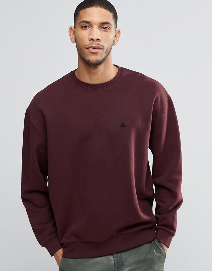 Asos Oversized Sweatshirt With Embroidery In Oxblood - Oxblood