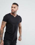 Asos Relaxed Fit T-shirt With Notch Neck In Black - Black