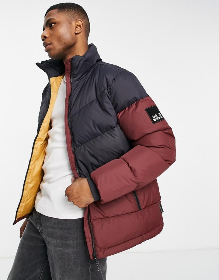 Jack Wolfskin 365 Fearless Down Puffer Jacket In Burgundy-red