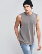 Asos Sleeveless T-shirt With Dropped Armhole In Gray - Gray