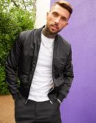 Asos Design Ma1 Padded Bomber Jacket In Black With Orange Lining
