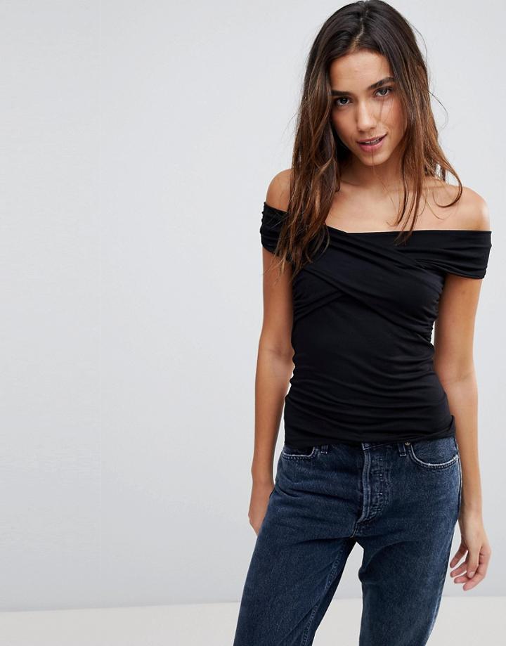 Asos Top With Wrap Off Shoulder - Black