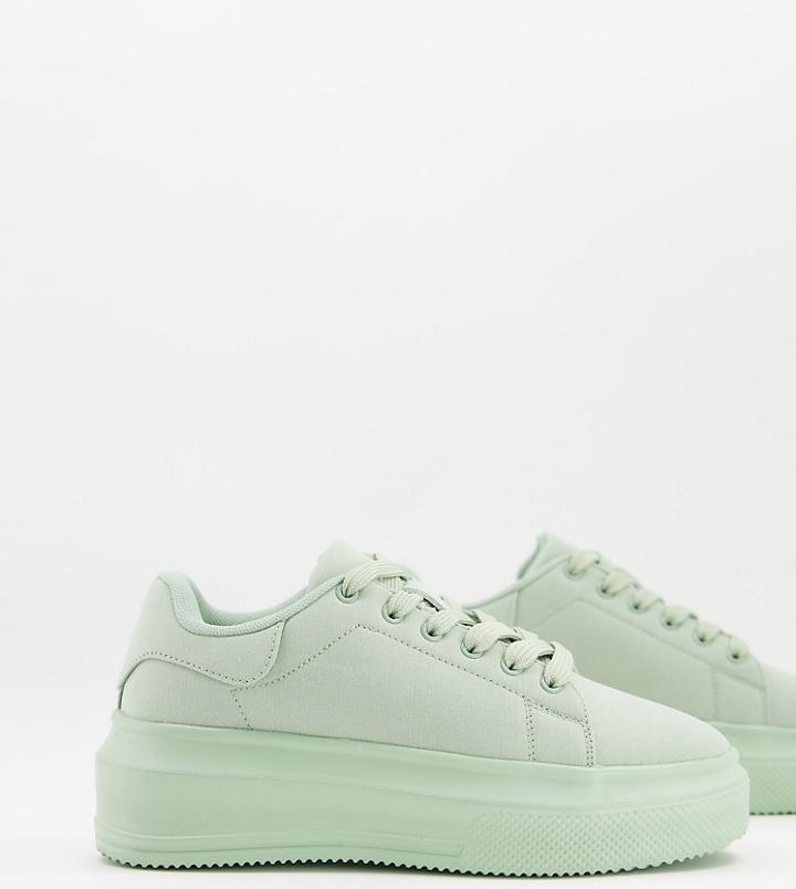 Asos Design Wide Fit Dorina Chunky Sole Sneakers In Green