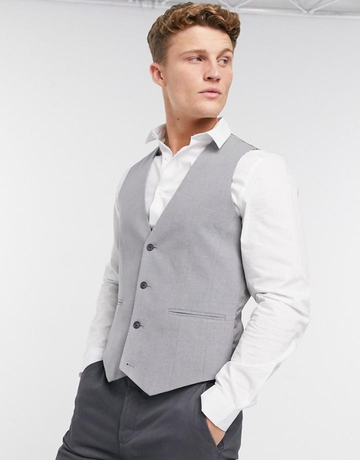 Asos Design Skinny Vest In Mid Gray-grey