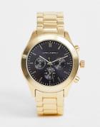 Asos Design Bracelet Watch With Black Dial In Gold Tone