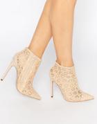 Little Mistress Hepburn Lace Heeled Ankle Boots - Nude