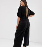 Asos Design Curve Plisse Tie Front Culotte Jumpsuit-black