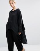 Zacro Oversized Shirt With Asymmetric Hem In Mixed Fabric - Black