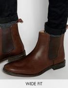 Asos Wide Fit Chelsea Boots In Brown Leather - Brown