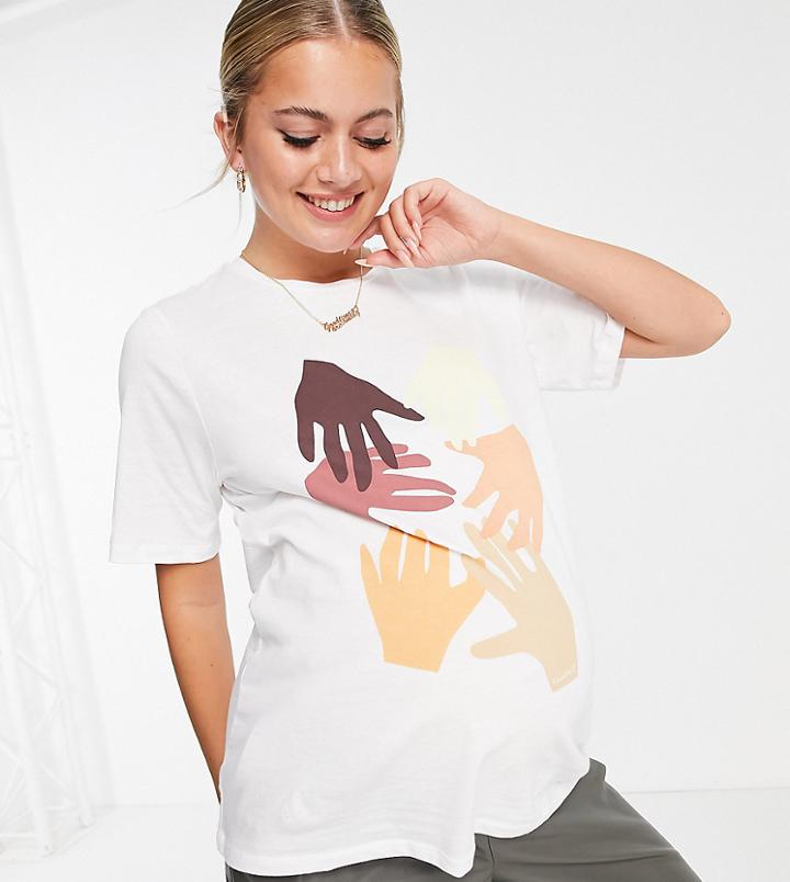Pieces Maternity Hands Motif T-shirt In White