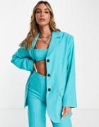 Topshop Oversized Single Breasted Blazer In Turquoise - Part Of A Set-blue