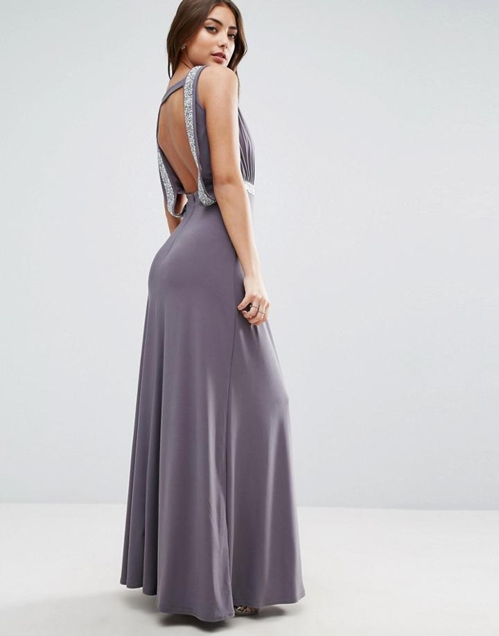 Asos Drape Back Sparkle Maxi Dress - Gray