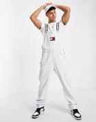 Tommy Jeans Tapered Fit Denim Overalls In Bleach Wash-blue