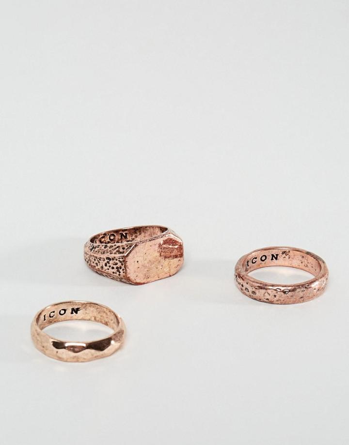 Icon Brand Copper Band & Signet Rings In 3 Pack - Copper