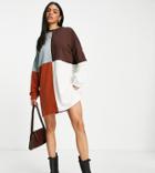 Missguided Oversized Sweater Dress In Colour Block-multi