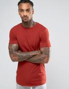 Asos Longline Muscle T-shirt With Curved Hem In Red - Red