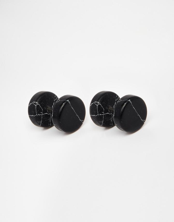 Asos Stone Look Plug Earrings In Black - Black