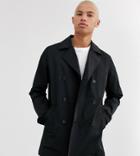 Asos Design Tall Double Breasted Pea Coat Trench-black
