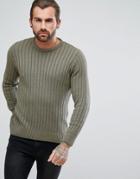 Ringspun Cable Block Knitted Sweater - Green