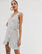 In The Style Polka Dot Frill Wrap Dress - Multi