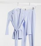 Asos Design Petite Jersey Wrap Suit Blazer In Pale Blue-blues