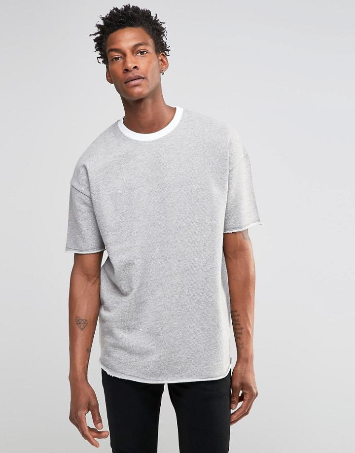 Adpt Jersey Sweat T-shirt With Contrast Collar - Light Gray Melange