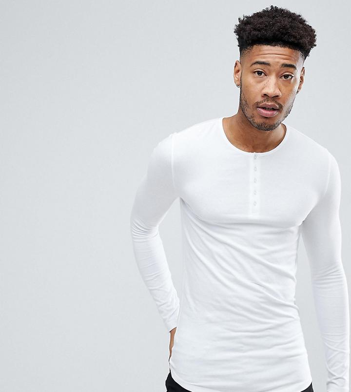 Asos Tall Muscle Fit Longline Grandad Lightweight T-shirt With Curve Hem - White