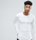 Asos Tall Muscle Fit Longline Grandad Lightweight T-shirt With Curve Hem - White