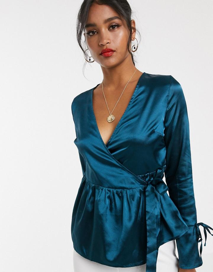Unique21 Wrap Satin Top-blue
