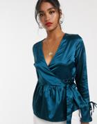 Unique21 Wrap Satin Top-blue
