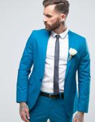 Asos Wedding Skinny Suit Jacket In Stretch Cotton In Peacock Blue - Blue