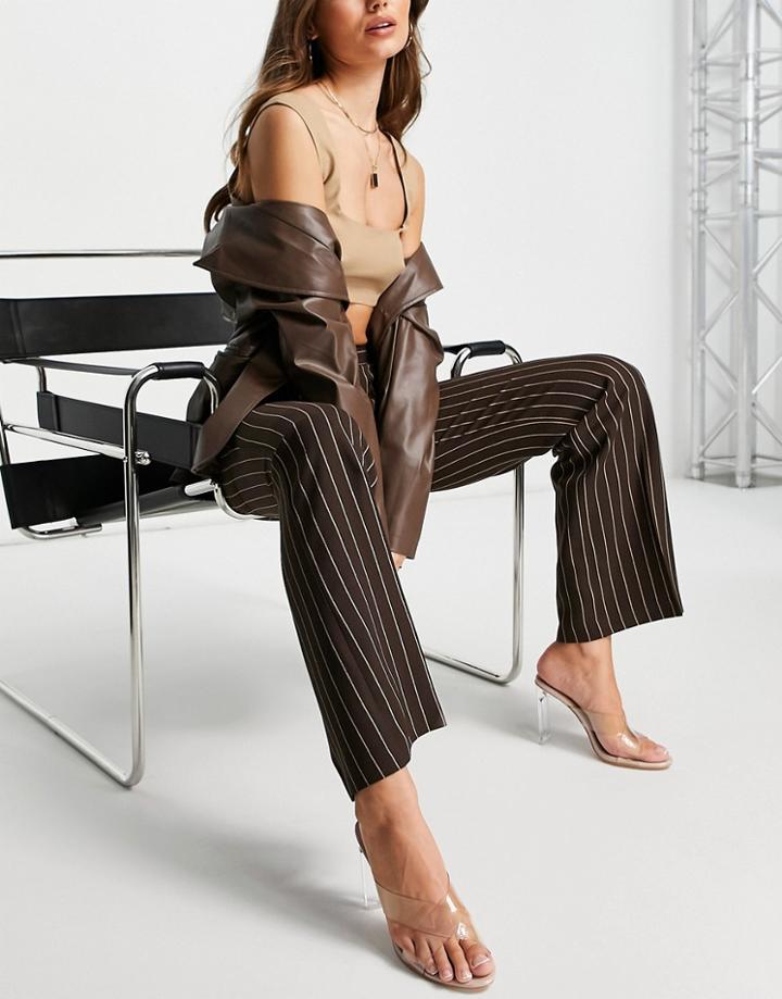 Asos Design Ultimate Straight Pant With Brown Stripe-multi