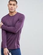 Asos Longline Crew Neck T-shirt With Long Sleeves - Purple