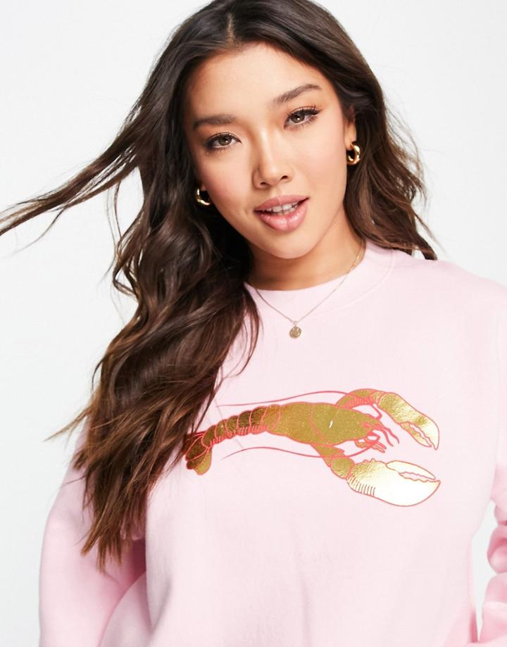 Skinny Dip Lobster Cropped Sweater In Pink