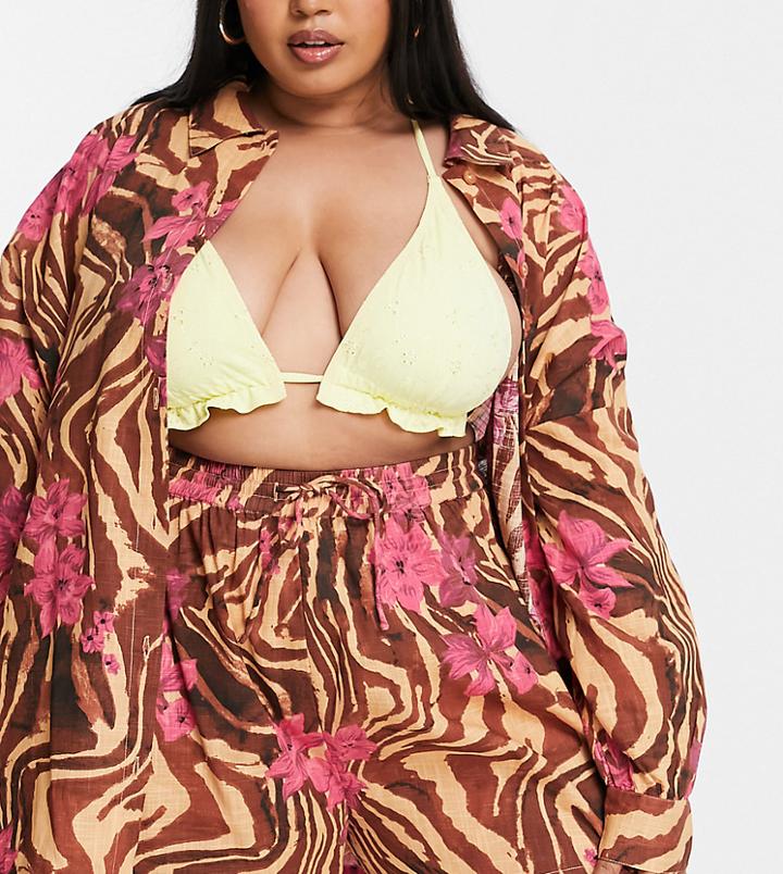 Asos Design Curve Textured Matching Beach Shorts In Zebra Tropical Print-multi