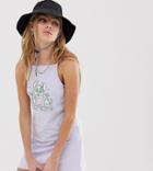 Crooked Tongues Cami Dress With Dizzy Bunny Print-white