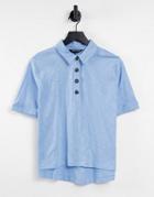 Whistles Buttton Down Cotton Polo T-shirt In Blue-blues