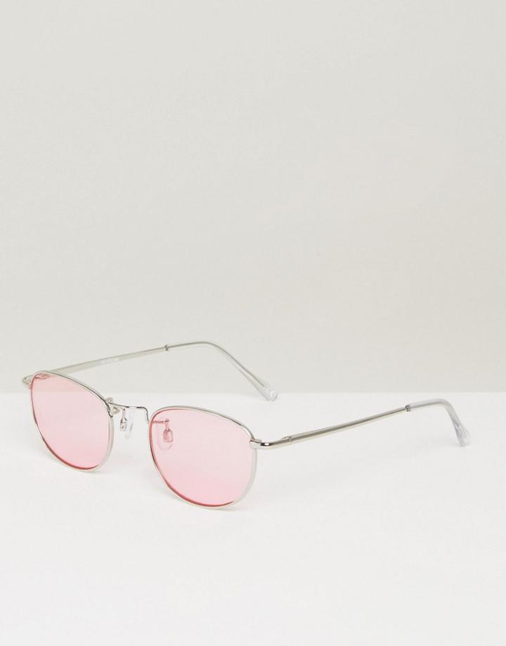 Asos Oval Round Sunglasses In Light Pink Lens - Pink