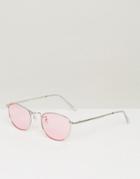 Asos Oval Round Sunglasses In Light Pink Lens - Pink