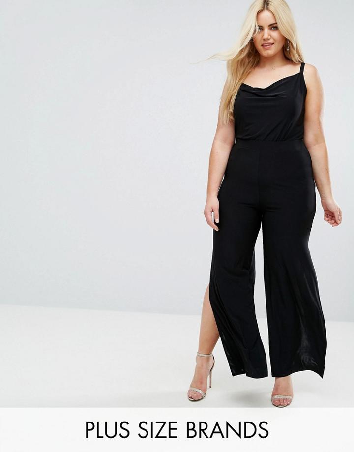 Club L Plus Wide Leg Pant With Side Splits - Black