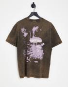 Asos Design Relaxed T-shirt In Washed Brown With Mushroom Back Print