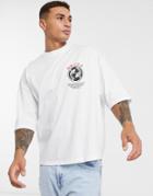 Asos Design Oversized T-shirt With Small Fish And Text Chest Print In White Organic Cotton