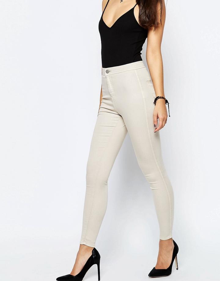 Asos Rivington High Waisted Denim Jeggings In Stone - Colored Denim