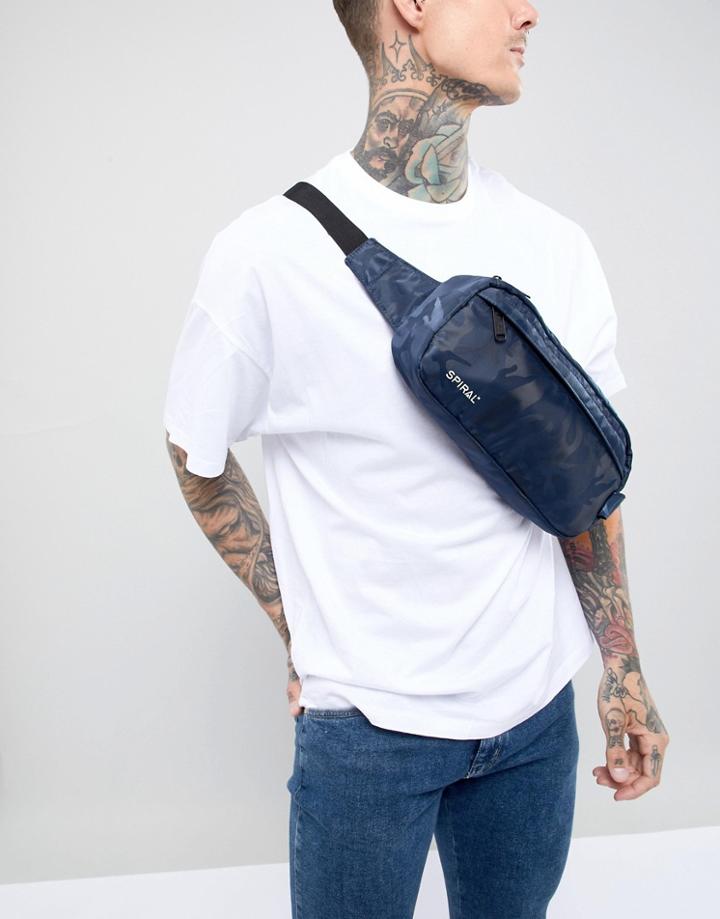 Spiral Crossbody Fanny Pack In Navy Camo - Navy