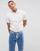 Esprit Short Sleeve Shirt In Slim Fit With All Over Ditsy Print - White