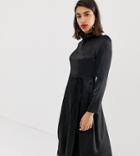 River Island Midi Dress With Tie Waist In Black Satin - Black