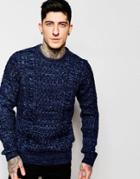 Bellfield Twisted Crew Neck Cable Sweater - Navy